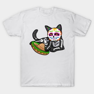 Mexican Skull Cat Halloween Day T-Shirt